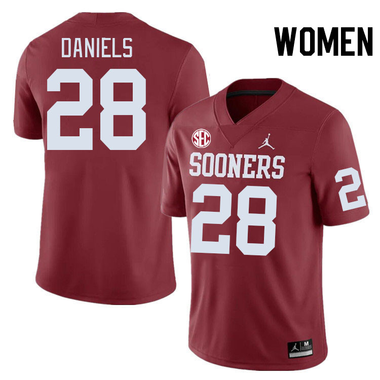 Women #28 KJ Daniels Oklahoma Sooners 2024 SEC Conference College Football Jerseys-Crimson